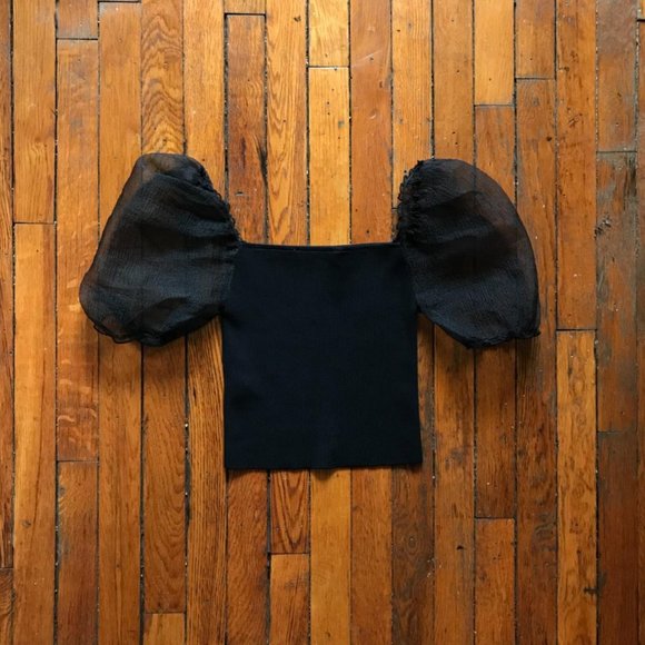 Zara Tops - Zara Women's Black Sheer Puffy Short Sleeve Crop Top.